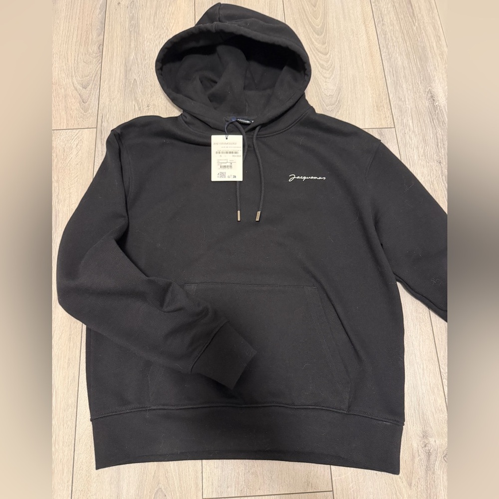 Jacquemus Black Hooded Sweatshirt with Script Logo
